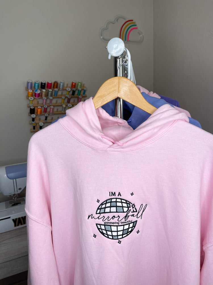 
                
                    Load image into Gallery viewer, Mirrorball Hoodie- Baby Pink
                
            