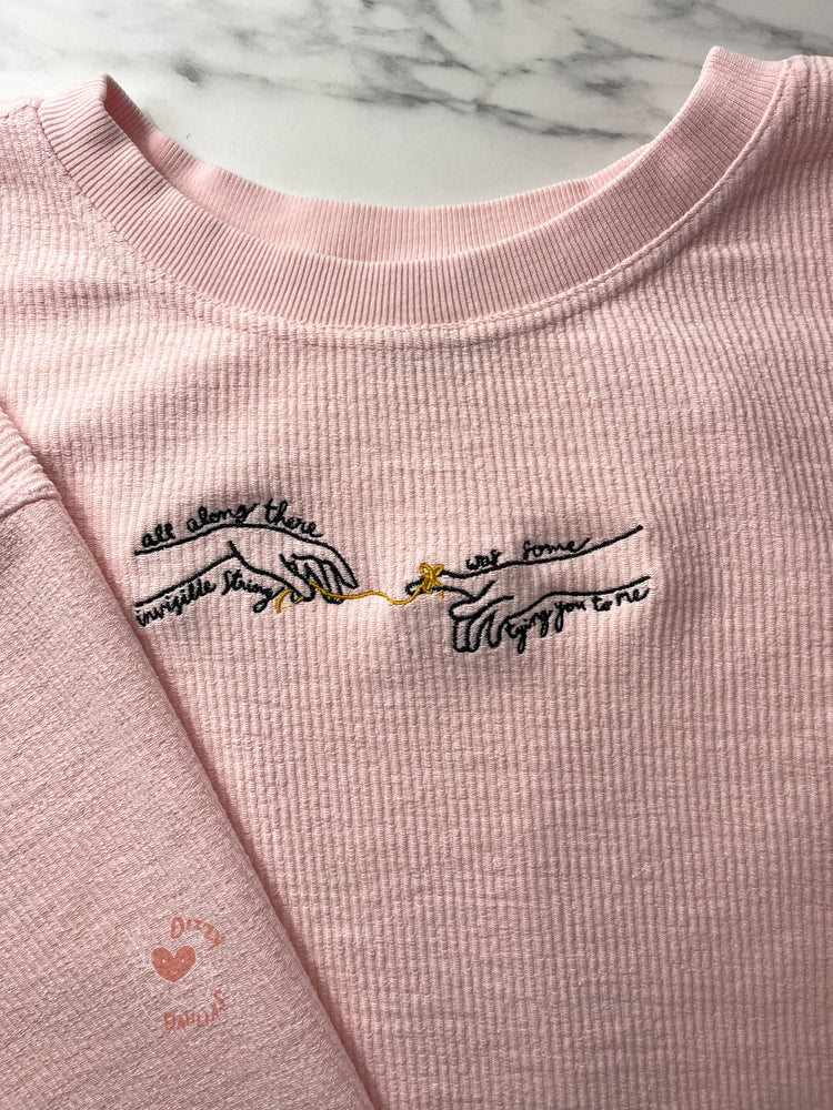 
                
                    Load image into Gallery viewer, Invisible String Ribbed Crewneck- Baby Pink
                
            
