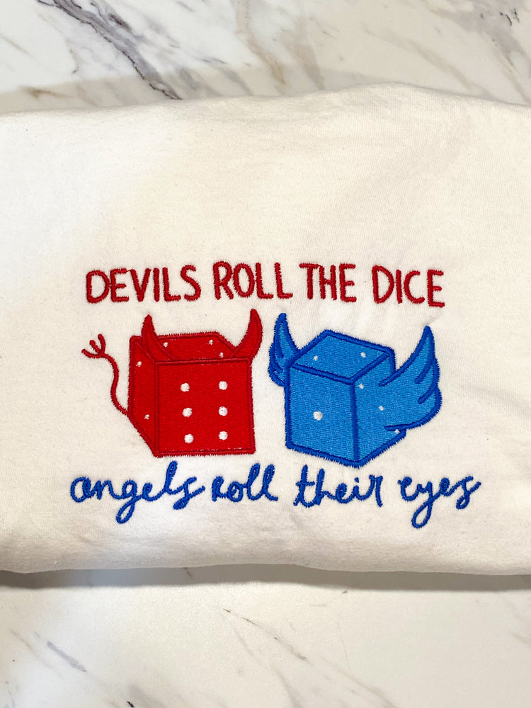 
                
                    Load image into Gallery viewer, Devils Roll the Dice- Long Sleeve, White Tee
                
            
