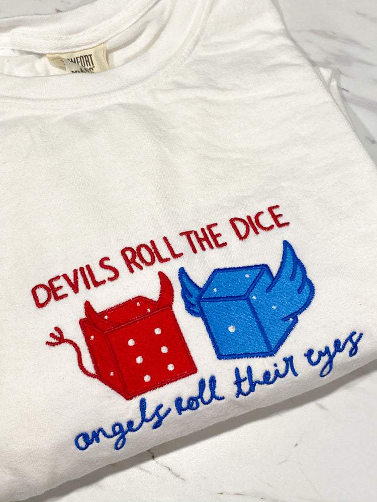
                
                    Load image into Gallery viewer, Devils Roll the Dice- Long Sleeve, White Tee
                
            